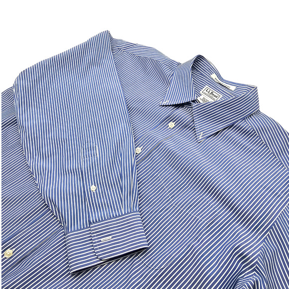 L.L. Bean Wrinkle Resistant 100% Cotton Blue and White Stripe Shirt Size 17.5-33 - Picture 5 of 8